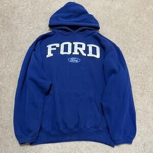 Vintage Ford Motors Embroidered Spellout Blue Hoodie Sweatshirt Large